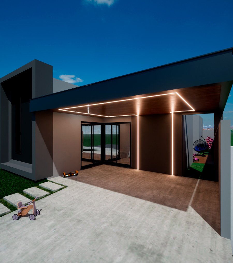 Detalhe das esquadrias e portão de alumínio